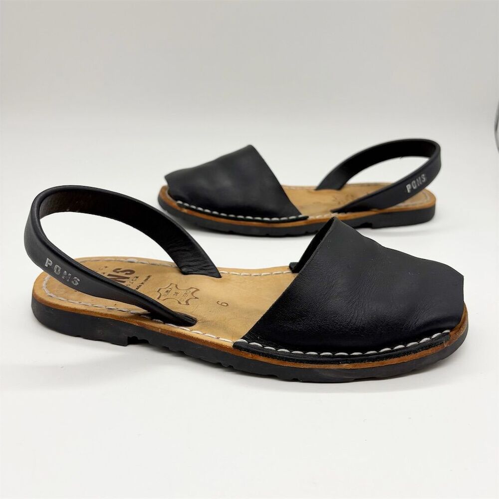 Pons Quintana Avarcas Slingback Sandals Black Size 6 Leather Casual Summer